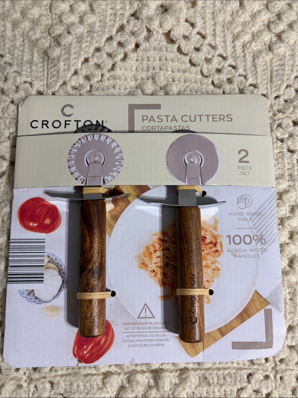 NWT Crofton Pasta Cutters with Acacia Wood Handles - 2 Piece Set - Brown